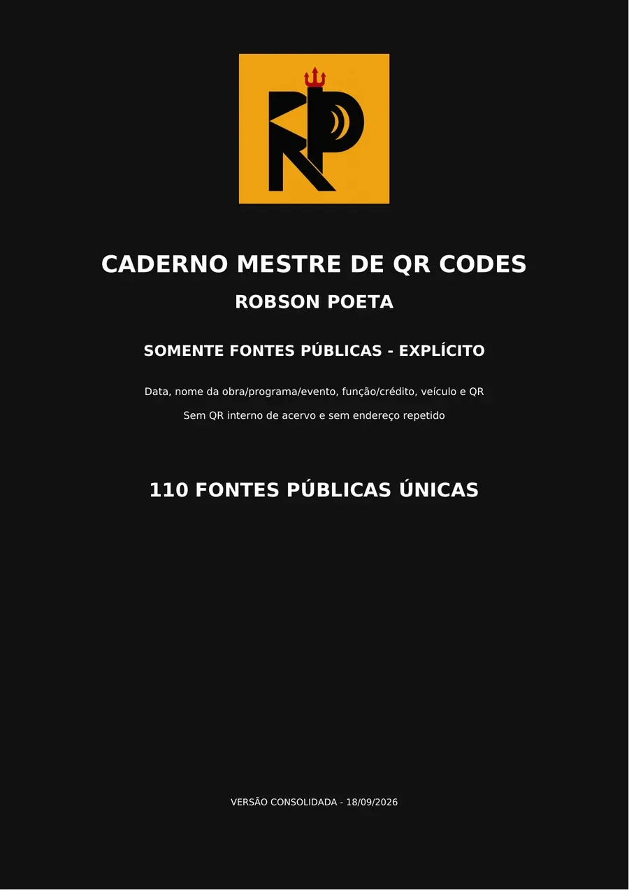 Capa do Caderno Mestre de fontes públicas — Robson POETA