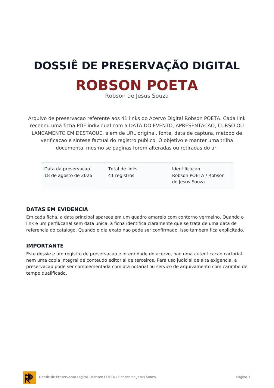 Capa do Dossiê de Preservação Digital
